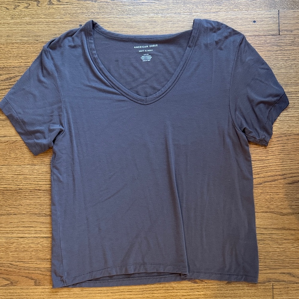 American Eagle Outfitters Women's Soft and Sexy Dark Brown V-Neck Tee